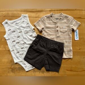 Carter's Baby Outfit Set - Shark Bodysuit, Striped Shirt, Shorts